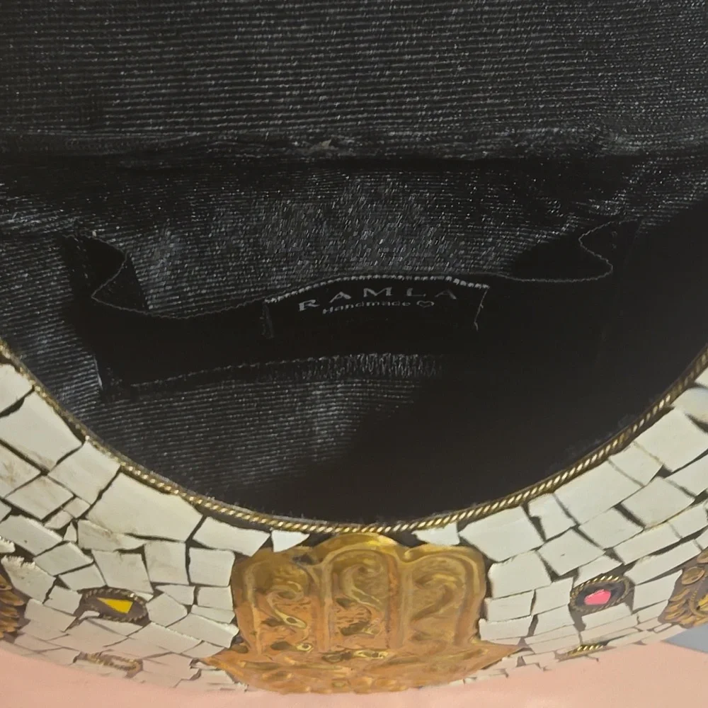 NWOT Ramla Mosaic Handmade Bag white with gold tones, colorful w/ crossbody stra - Picture 5 of 6